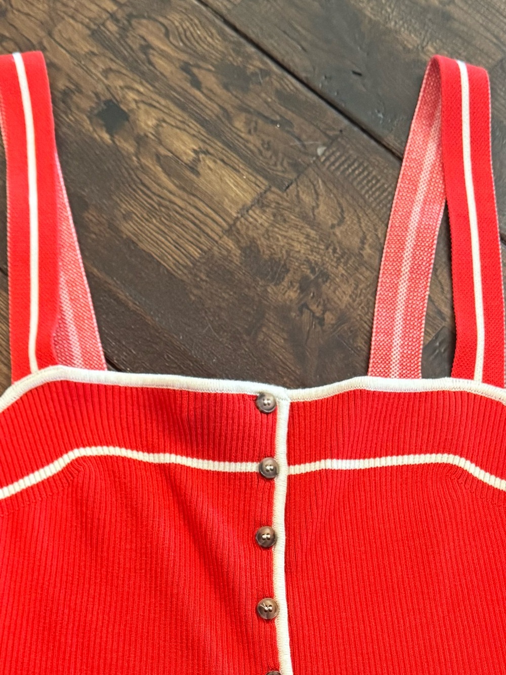 C'ISA Red Ribbed Tank Top with White Trim Size L - Picture 3 of 15